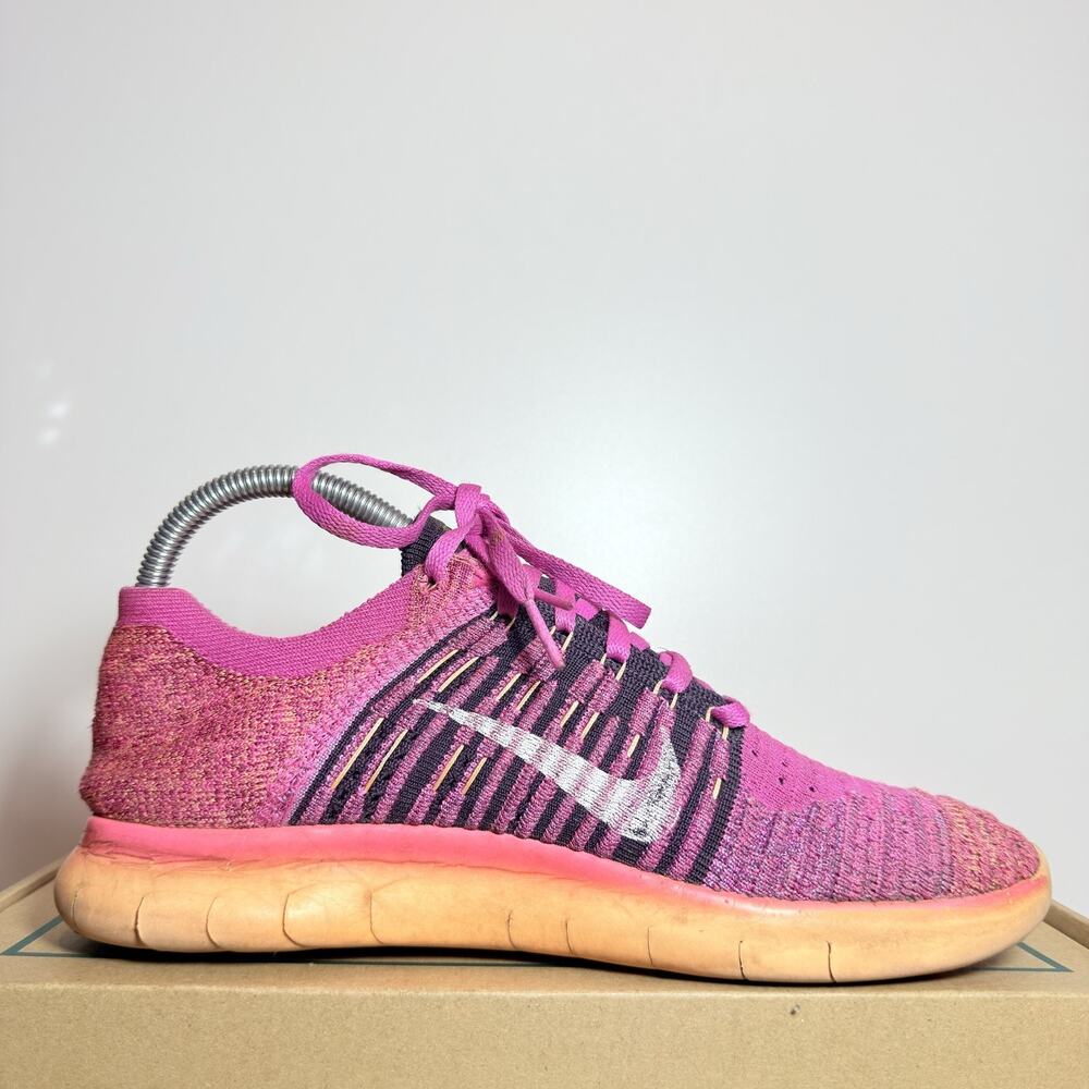 Nike Free RN Flyknit 2018 Kids Running Shoes Girls Youth Size 6Y Pink Orange - Picture 2 of 10